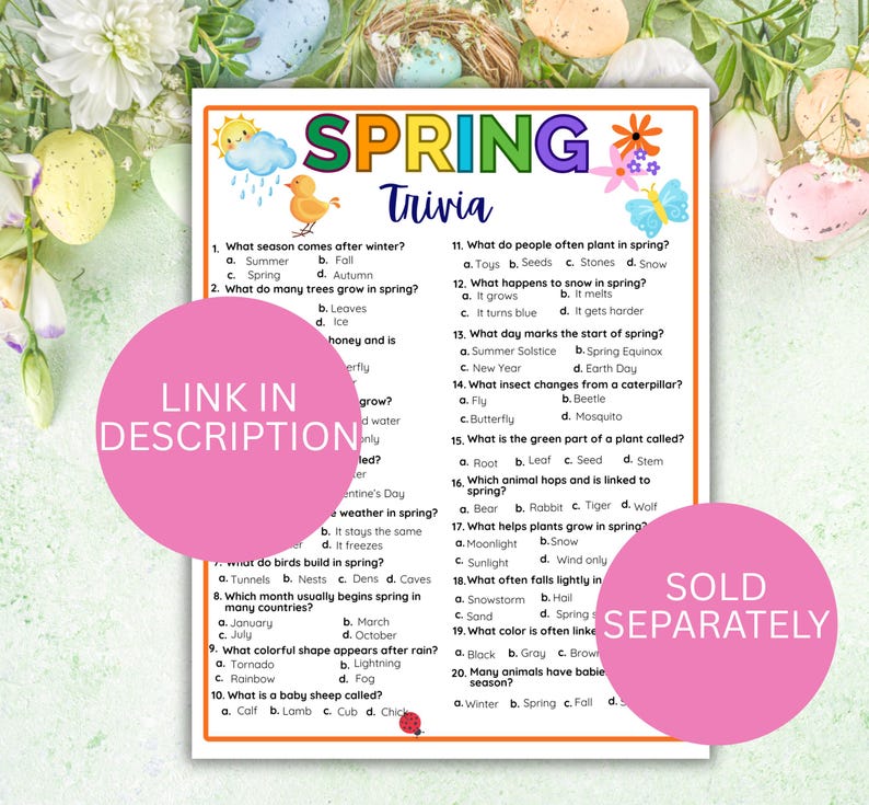 April Trivia Game Printable | Spring Party Quiz | Easter & Earth Day ...