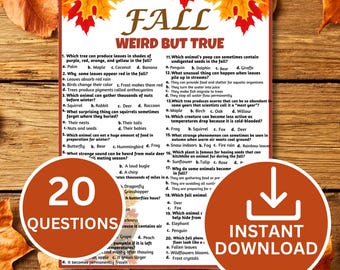 Fall Weird But True Trivia Game Printable, Thanksgiving Party Game, Friendsgiving Game, Halloween Party Activity, Family Night Icebreaker