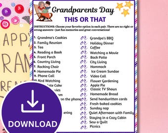 Grandparents Day This or That Game Printable | Family Party Game | Would You Choose Activity | Instant Download PDF