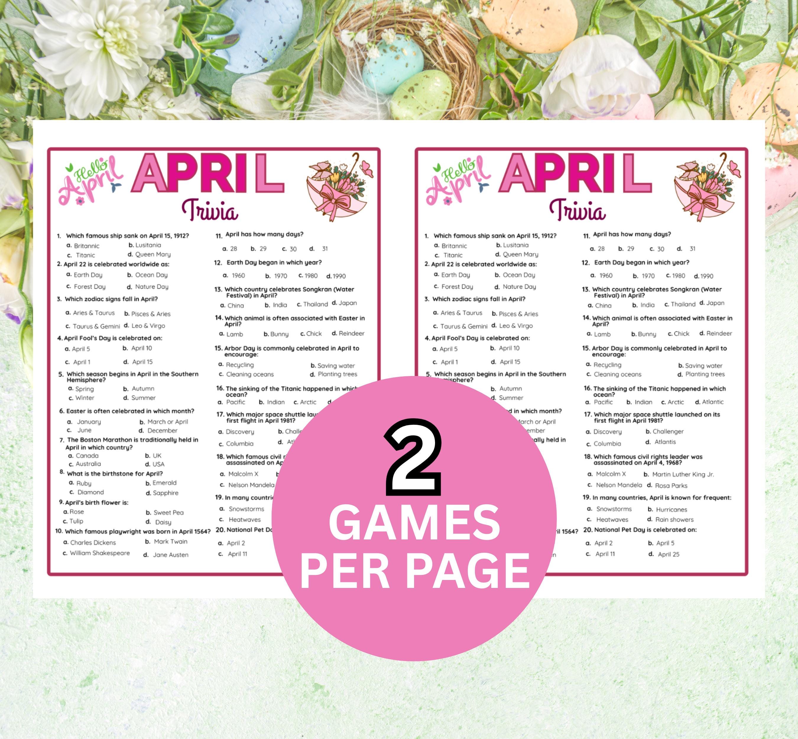 April Trivia Game Printable | Spring Party Quiz | Easter & Earth Day ...