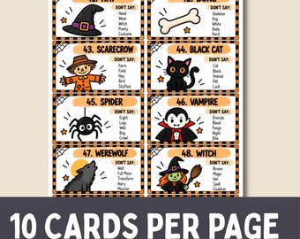 Halloween Forbidden Words Game Printable, Halloween Taboo Party Game, 50 Cards, Family Teen Adult Classroom Spooky Party PDF