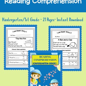 21 Reading Passages, Decodable Stories with Questions, Printable comprehension Worksheets for Early Readers, Kindergarten, ELA worksheets.