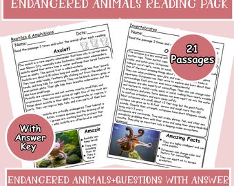 Endangered Animals Reading Comprehension: Grades 2-4 (Printable Worksheets)