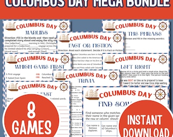 Columbus Day Games Mega Bundle, 8 Printable History Games, Explorer Games, Columbus Day Classroom Activities, Social Studies PDF
