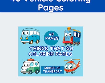 40 Kids Transport Coloring Pages | Vehicles Coloring Book for Children | Printable Cars, Trains, Planes, and Trucks | Digital Download