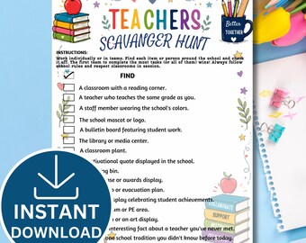 Teacher Team Building Scavenger Hunt Printable | Staff Meeting Icebreaker Game | Back to School Teacher Activity PDF