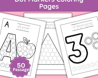 50 Dot Marker Coloring Pages Bundle | Letters, Numbers, Shapes & Objects | Do a Dot Worksheets for Kids
