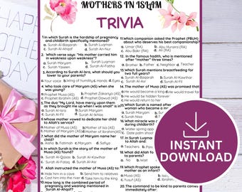 Mothers in Islam Trivia Game Printable | Islamic  Quiz | Quran & Hadith Questions | Mother’s Day Islamic Activity | Ramadan Classroom Game