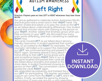 Autism Awareness Left Right Game Printable | Autism Acceptance Activity| Neurodiversity Icebreaker | Classroom Party Game | Instant Download