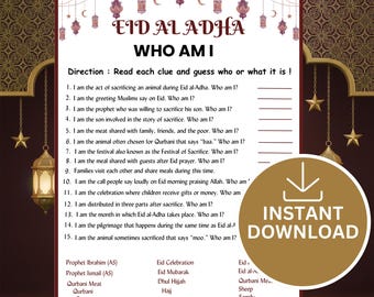 Eid al Adha Who Am I Game Printable | Eid Party Activity | Islamic Holiday Guessing Game | Classroom Icebreaker | Family Fun PDF