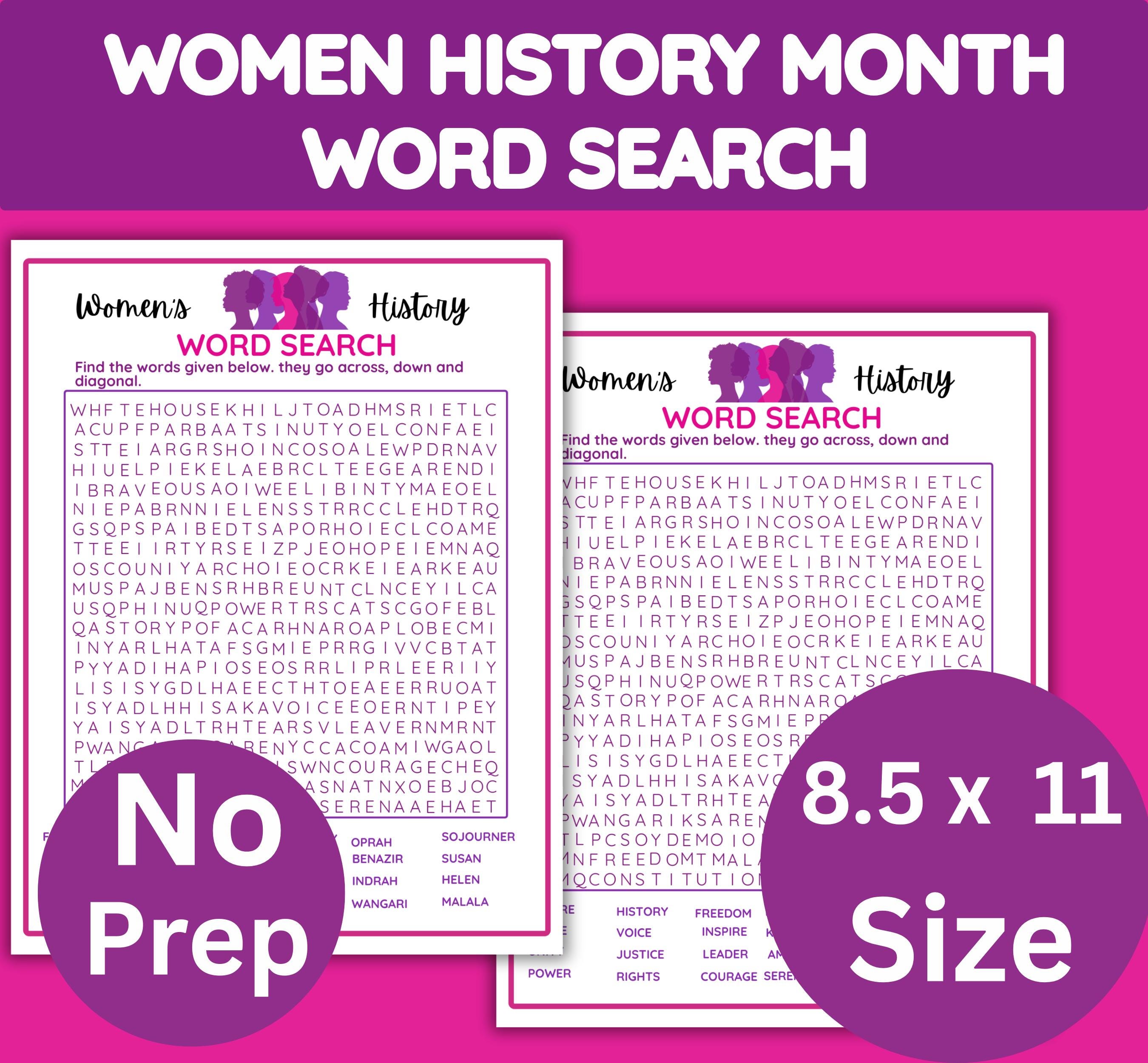 Women’s History Month Word Search | Famous Women Vocabulary Puzzle ...