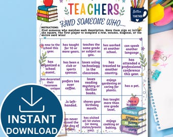 Teacher Team Building Find Someone Who Printable | Staff Meeting Icebreaker Game | Back to School Teacher Activity PDF