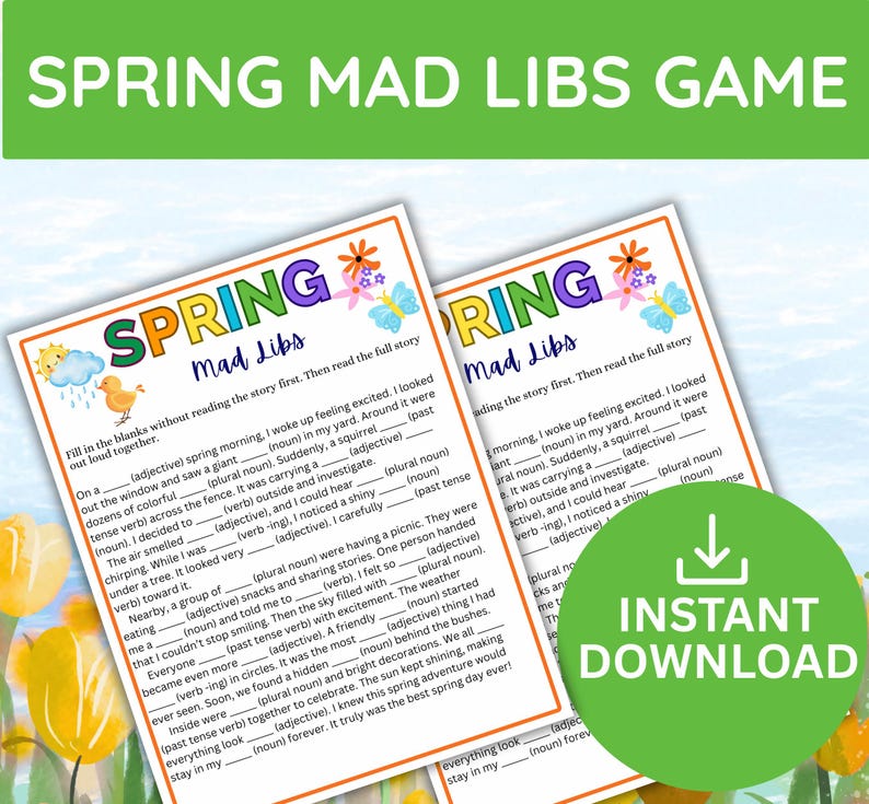 Spring Mad Libs Game Printable | Funny Fill-in-the-blank Party Activity ...