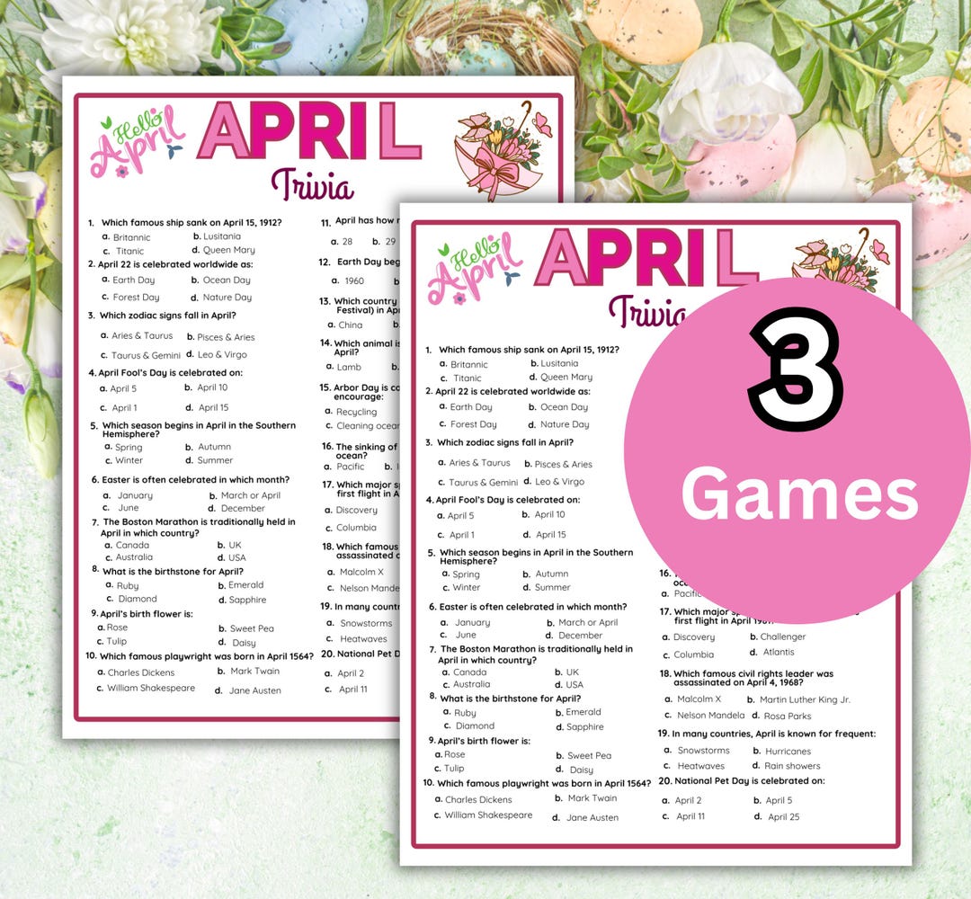 April Trivia Game Printable | Spring Party Quiz | Easter & Earth Day ...
