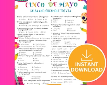 Cinco de Mayo Salsa and Guacamole Trivia Game Printable | Fiesta Party Quiz | Mexican Food Trivia | Classroom & Party Activity