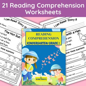 Reading Comprehension Kindergarten Worksheets Activity | Sentence Reading Stories and Questions | 21 pages Elementary Grade Exercise