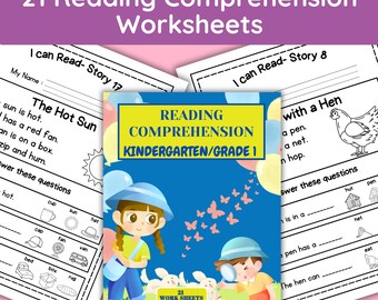 Reading Comprehension Kindergarten Worksheets Activity | Sentence Reading Stories and Questions | 21 pages Elementary Grade Exercise