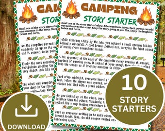 Camping Story Starters Printable | 10 Creative Campfire Writing Prompts | Family Camping Activity | Instant Download