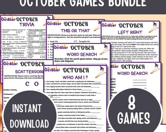 October Games Bundle Printable | Fall Party Games | Halloween Games | October Activities | Family Party Game | Adult Games