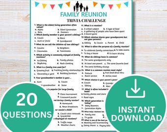 Family Reunion Trivia Game Printable | Family Gathering Party Activity | Reunion Quiz Questions & Answers | Instant Download Family Game