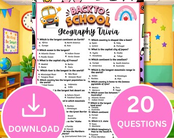 Back to School Geography Trivia Printable | World Geography Quiz Game | Classroom Review Activity | Middle School | Instant Download PDF
