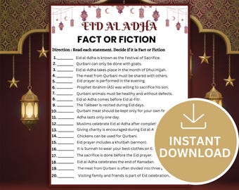 Eid al Adha Fact or Fiction Game Printable | Eid Party Activity | Islamic Holiday Trivia | Classroom Icebreaker | Family Fun PDF