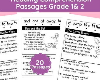 20 Reading Comprehension Worksheets Grades 1–2 | Sight Word Stories with MCQs | Printable Reading Practice for Kids