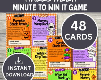 Halloween Minute to Win It Games Printable, 48 Halloween Party Games, Kids Teens Adults, Family Classroom Party Activity PDF