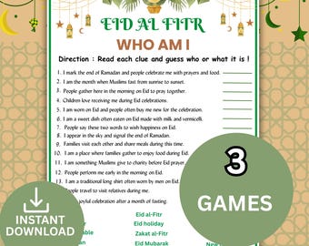 Eid al-Fitr Who Am I Game Printable | Fun Eid Party Game | Ramadan Activity for Kids & Adults | Islamic Holiday Guessing Game