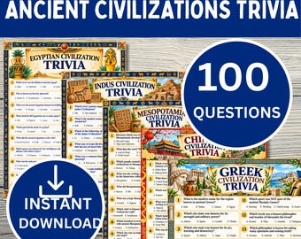 Ancient Civilizations Trivia Bundle, 100 History Questions, 5 Civilization Quiz Games, World History Classroom Activity Printable