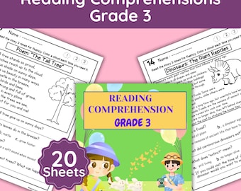 20 Reading Comprehension Passages Grade 3 | Fiction & Nonfiction | Third Grade Literacy Worksheets | ELA Practice Printable PDF