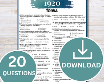 Roaring 1920s Trivia Game | Printable 1920s Party Quiz | Great Gatsby Inspired Activity | Vintage History Quiz | Instant Download