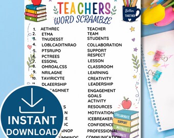 Teacher Team Building Word Scramble Printable | Staff Meeting Icebreaker | Back to School Teacher Game PDF Download