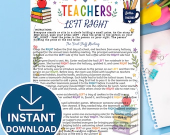 Teacher Team Building Left Right Game Printable | Staff Meeting Icebreaker | Back to School Teacher Activity PDF Download