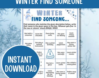 Winter Find Someone Game Printable, Christmas Party Icebreaker, Winter Scavenger Hunt Game, Holiday Classroom Activity, Family Party Game