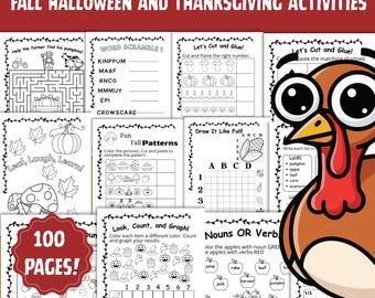100 Thanksgiving Activity Pages, Activity Worksheets Bundle, Kid's Activities, Printable, Digital Download