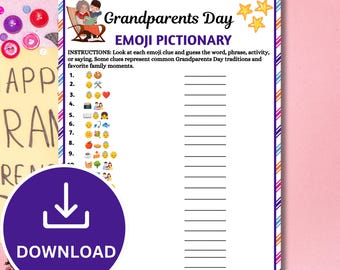 Grandparents Day Emoji Pictionary Printable | Family Party Guessing Game | Grandparent Activity | Instant Download PDF