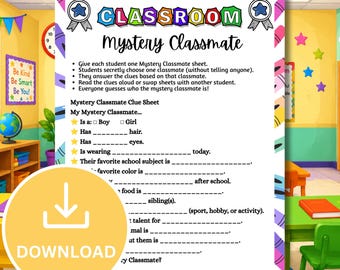 Mystery Classmate Game Printable | Back to School Icebreaker Activity | First Day of School Classroom Game | Instant Download PDF