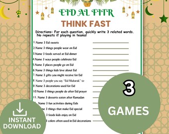 Eid al Fitr Think Fast Game Printable | Fun Eid Party Game | Ramadan Family Activity | Islamic Holiday Game for Kids & Adults