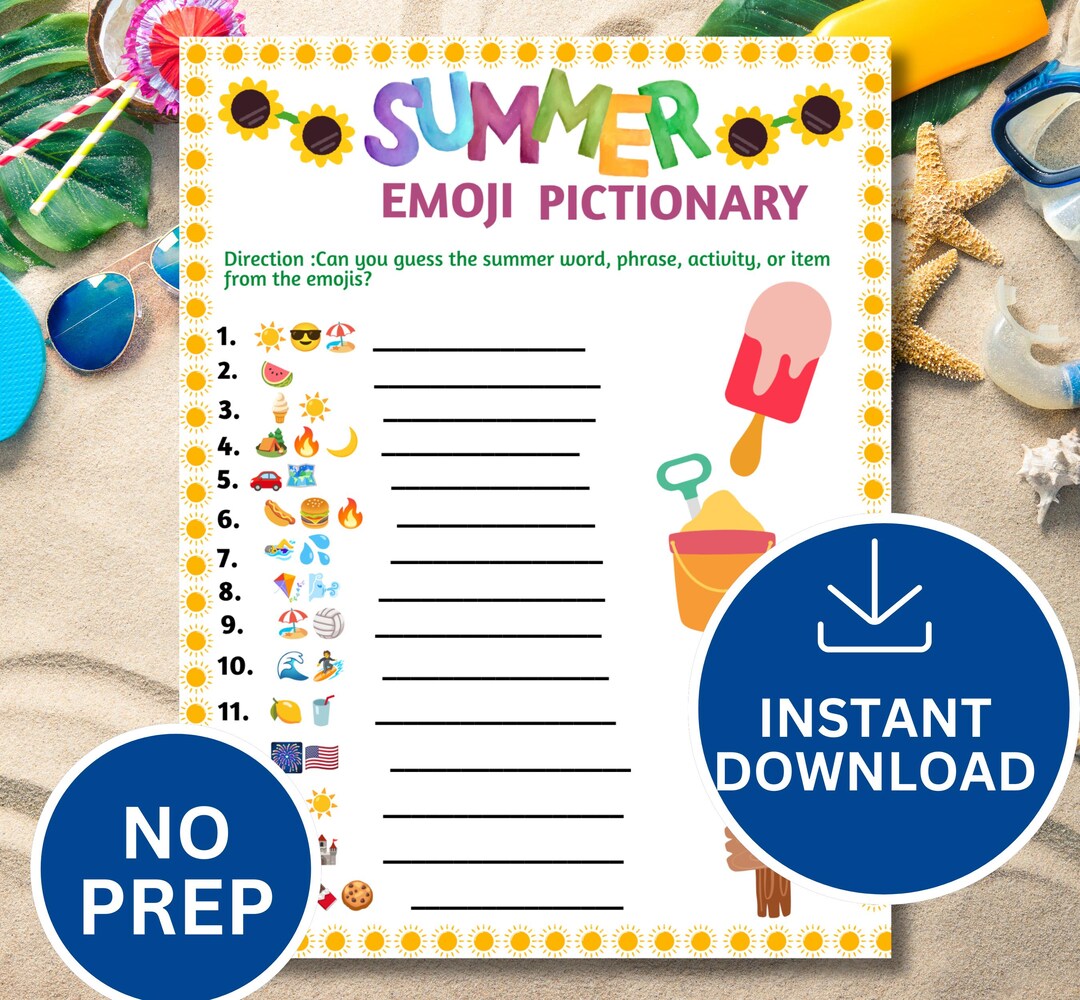 Summer Emoji Pictionary Game Printable | Fun Summer Party Activity for ...