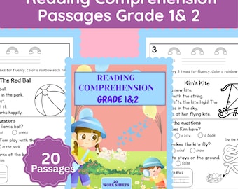 20 Reading Comprehension Worksheets  for 1st and 2nd grade with MCQs, Short stories for Kids