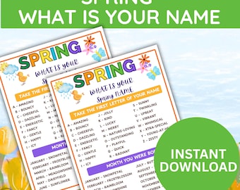 Juego imprimible "¿Cuál es tu nombre de primavera?" / Divertida fiesta de primavera y actividad para romper el hielo para todas las edades
