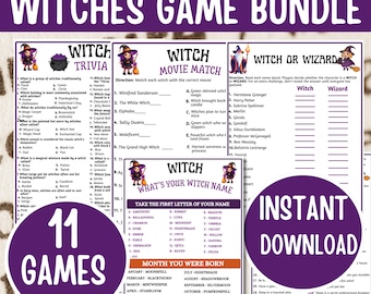 Witch Game Bundle Printable, Halloween Party Games, Witch Games for Adults & Teens, Spooky Halloween Games, Printable Party Activities