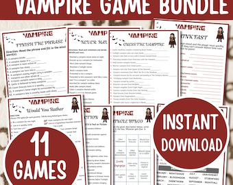 Vampire Game Bundle Printable, Halloween Party Games, Vampire Games for Adults & Kids, Spooky Party Activities, Halloween Game Bundle