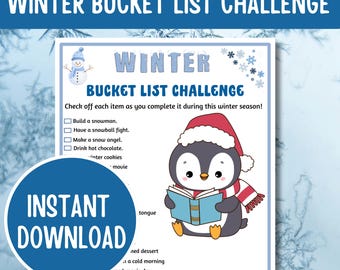 Winter Bucket List Challenge Printable, Winter Activity Game, Christmas Party Game, Holiday Bucket List, Winter Family Activity
