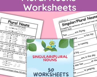 Plural Noun Worksheets bundle | Singular & Plural Grammar Practice | Regular, Irregular, -s, -es, -ies, -ves rules | ELA Printable Pack