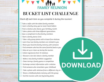 Family Reunion Bucket List Challenge Printable Fun Family Gathering Game, Memory Making Activity, Icebreaker for Kids & Adults,  Party Game