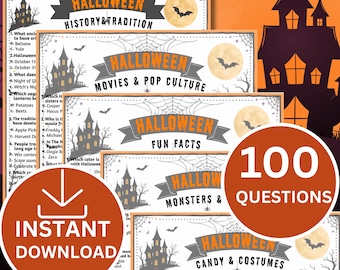 Halloween Trivia Printable | 100 Halloween Trivia Questions Answers | Spooky Party Game for Adults, Teens & Families | PDF