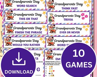Grandparents Day Games Bundle Printable | 10 Family Party Games | Trivia, Word Search, Emoji, Scattergories | Instant PDF