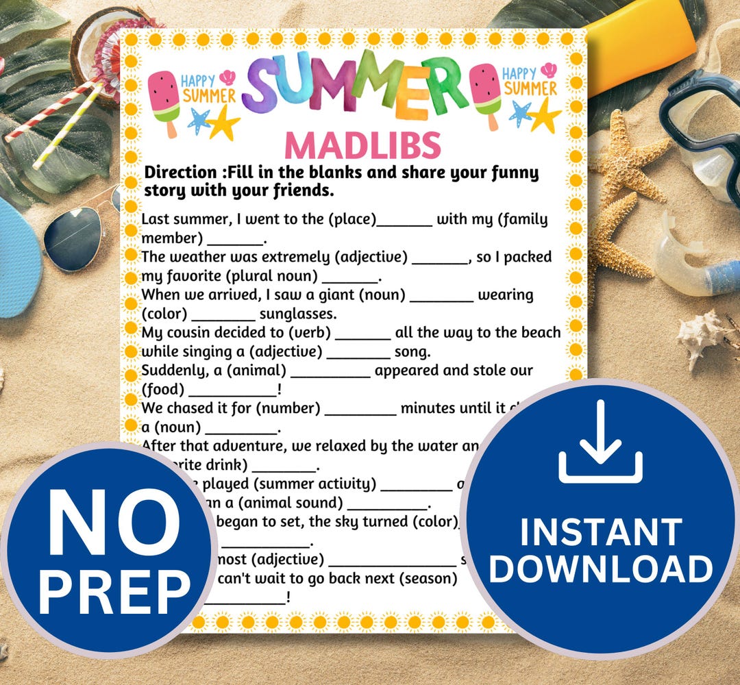Summer Mad Libs Printable Game | Funny Family Reunion Activity | Kids ...